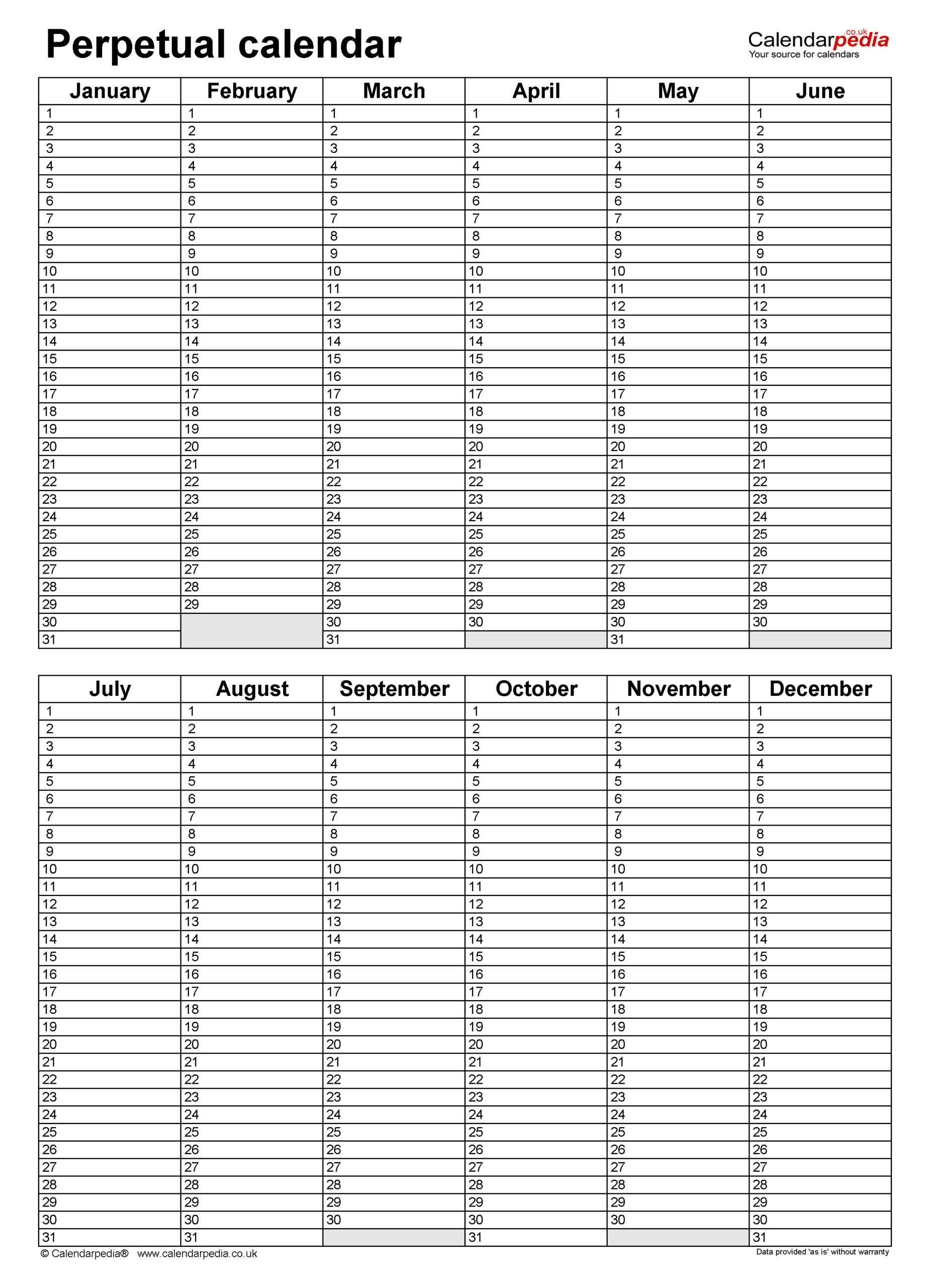 Printable Perpetual Calendar