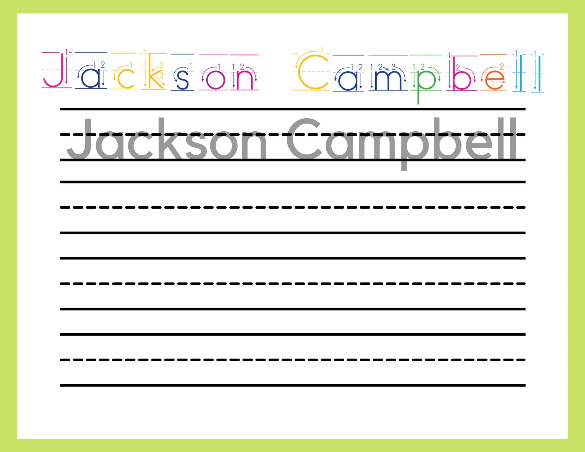 Personalized Dry Erase Guided Name Practice Sheet For Preschool 