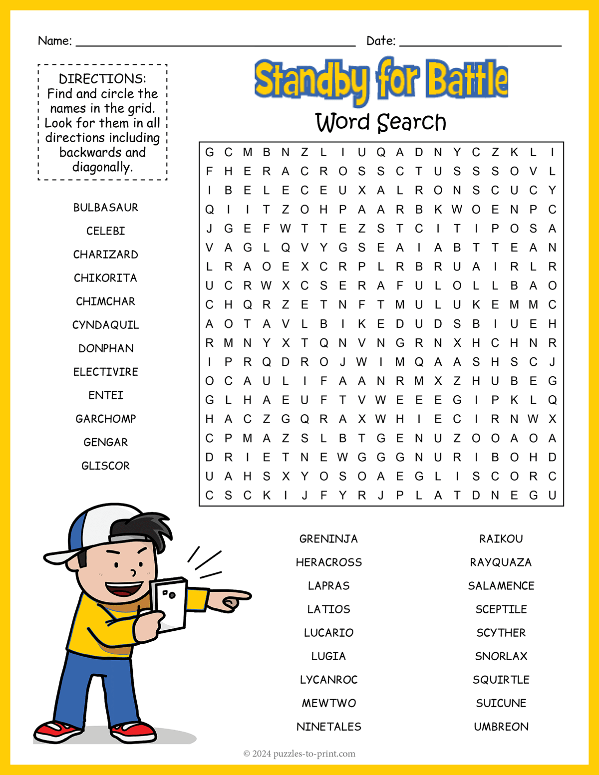 Pokemon Word Search Printable