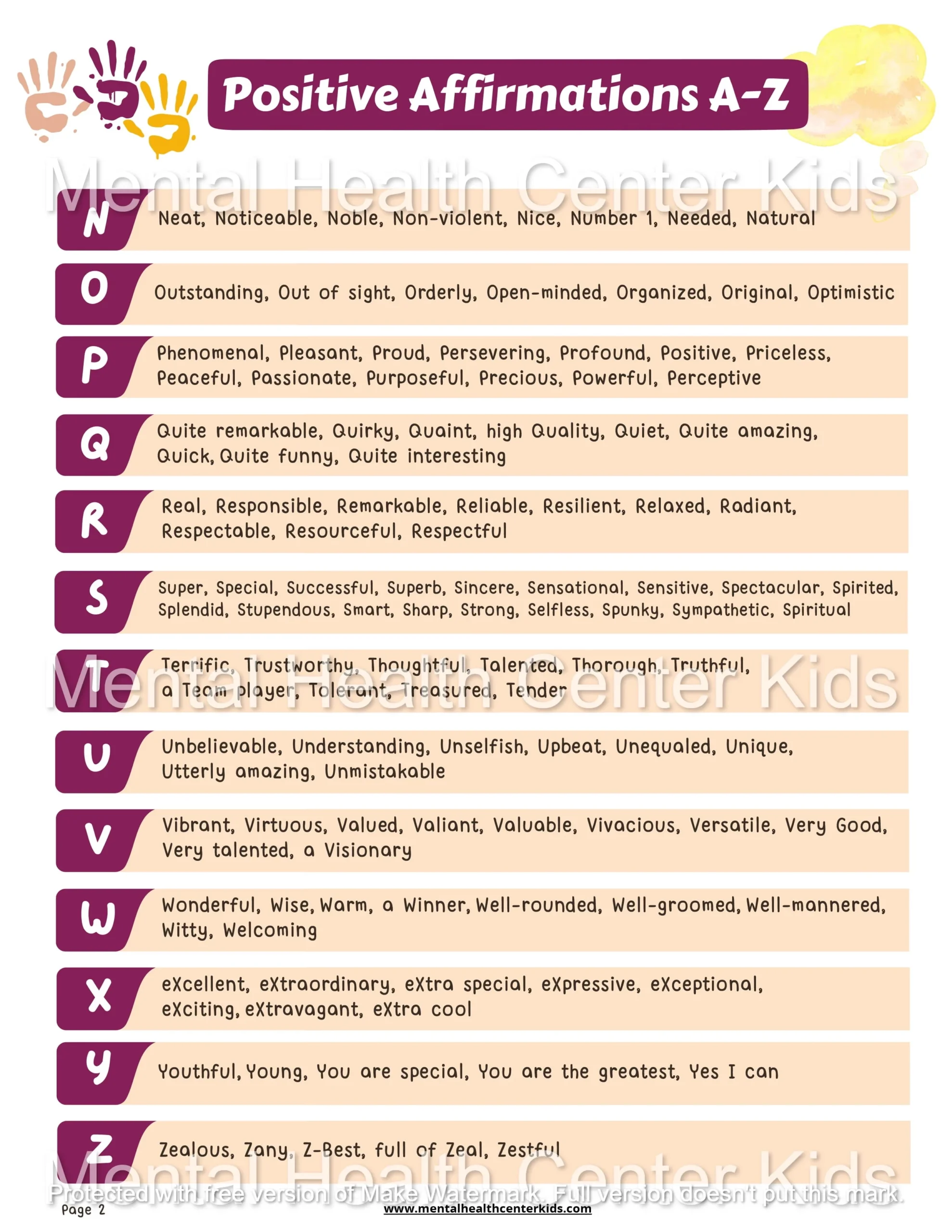 Printable Positive Affirmations Worksheet Pdf