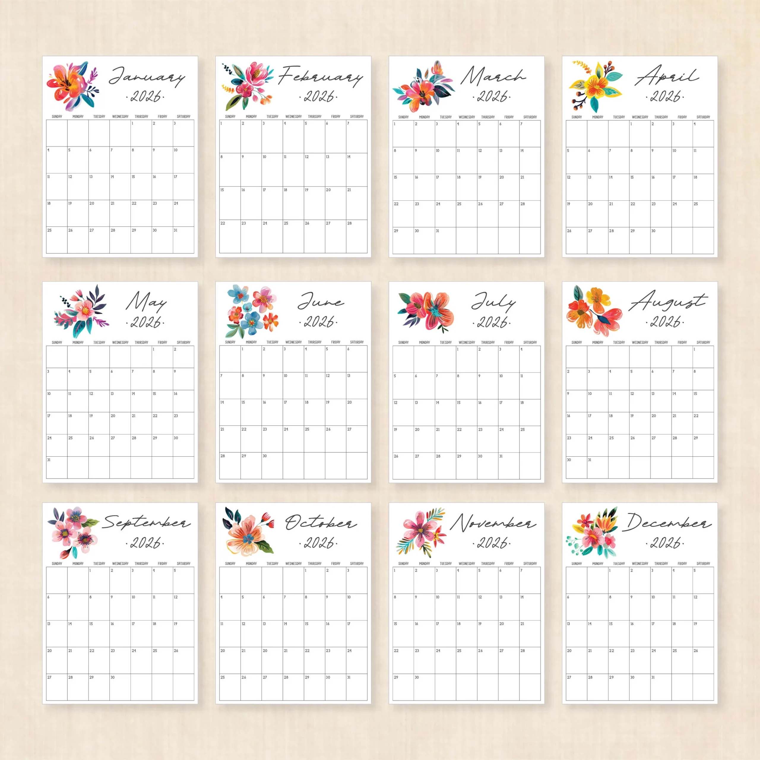 Cute Printable Calendar 2026