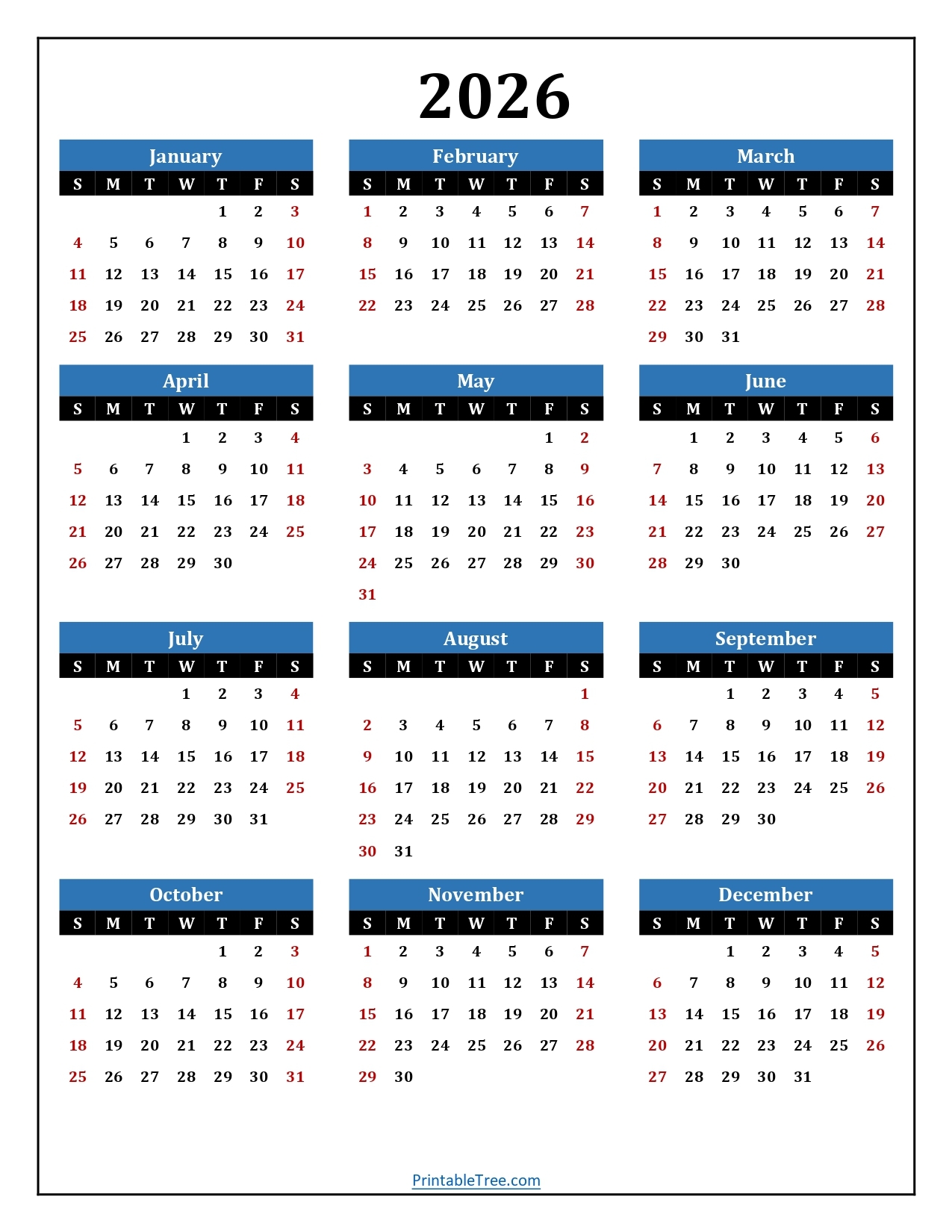 2026 Julian Calendar Printable