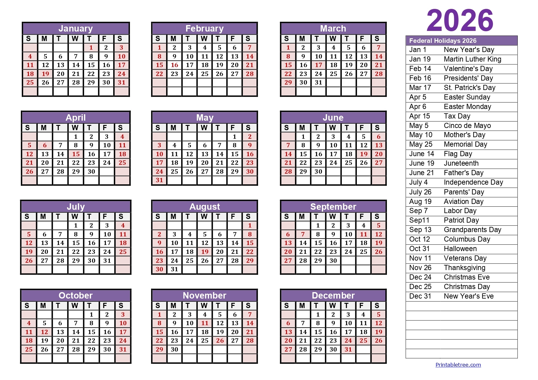 2026 Calendar Pdf Printable