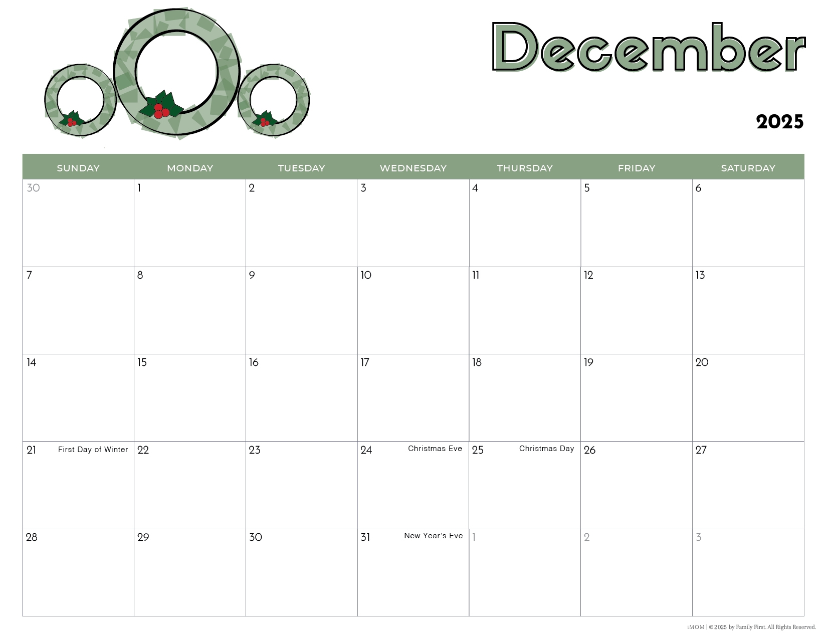 Free Blank Printable Calendar Kids