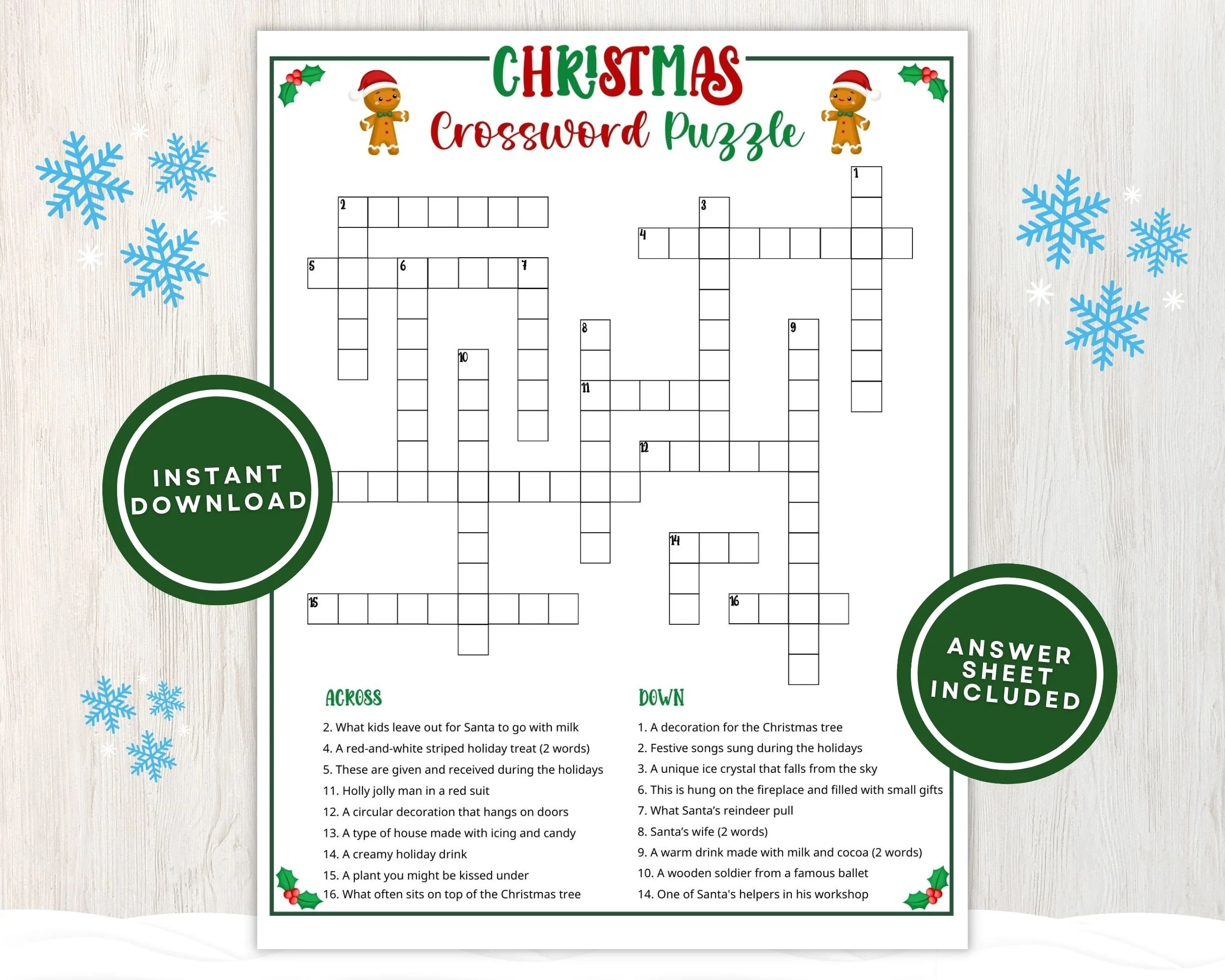 Xmas Crossword Puzzles Printable