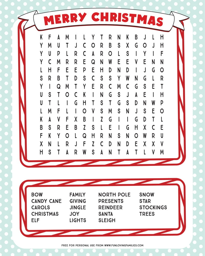 Christmas Find A Word Puzzle Printable