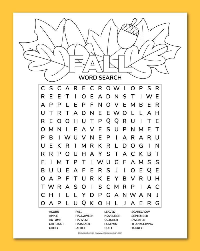 Printable Fall Word Search Puzzles