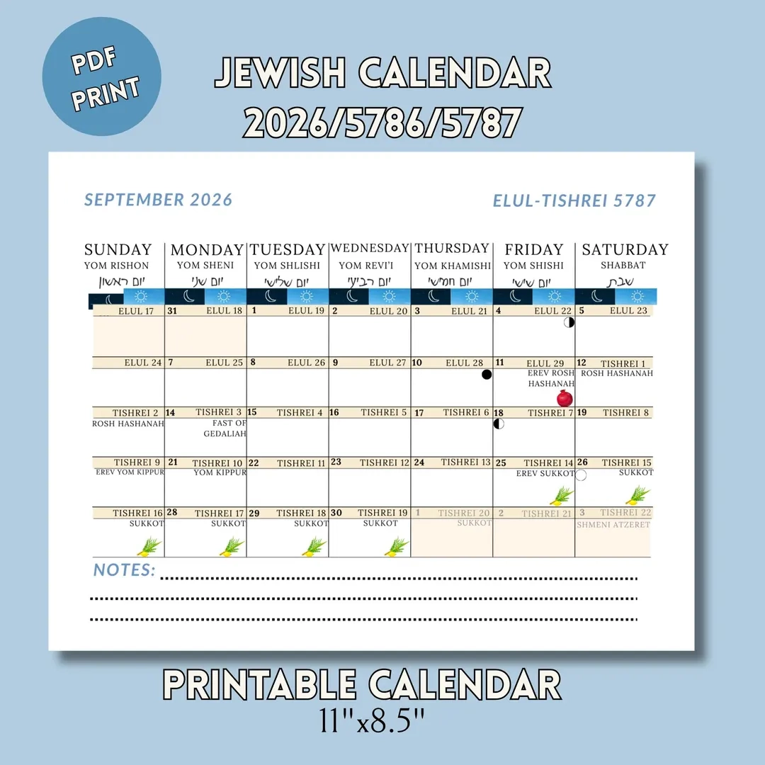 Jewish Calendar 2026 Pdf Printable