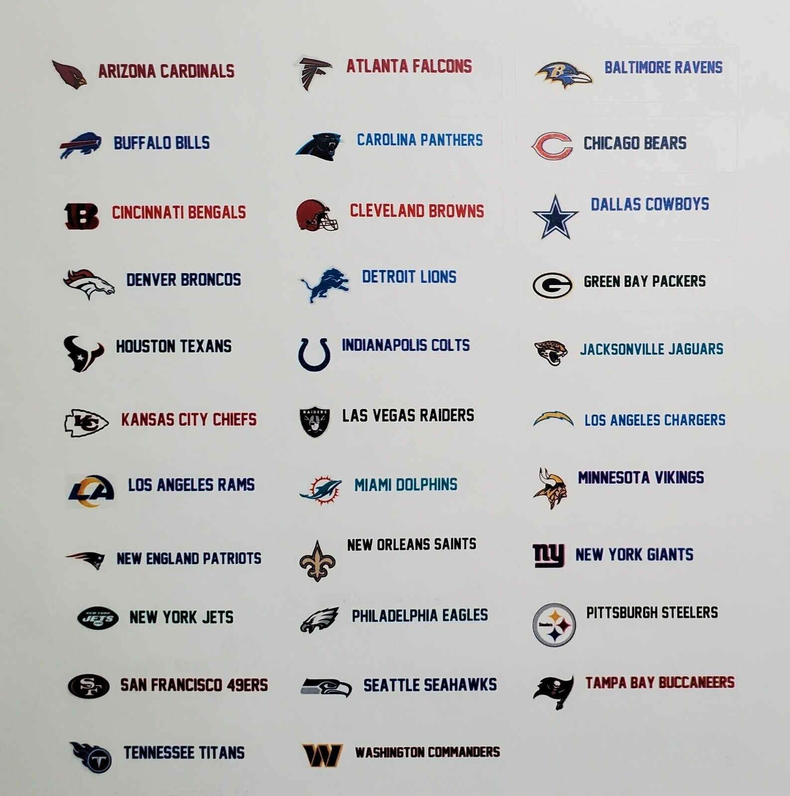 All Nfl Teams Printable
