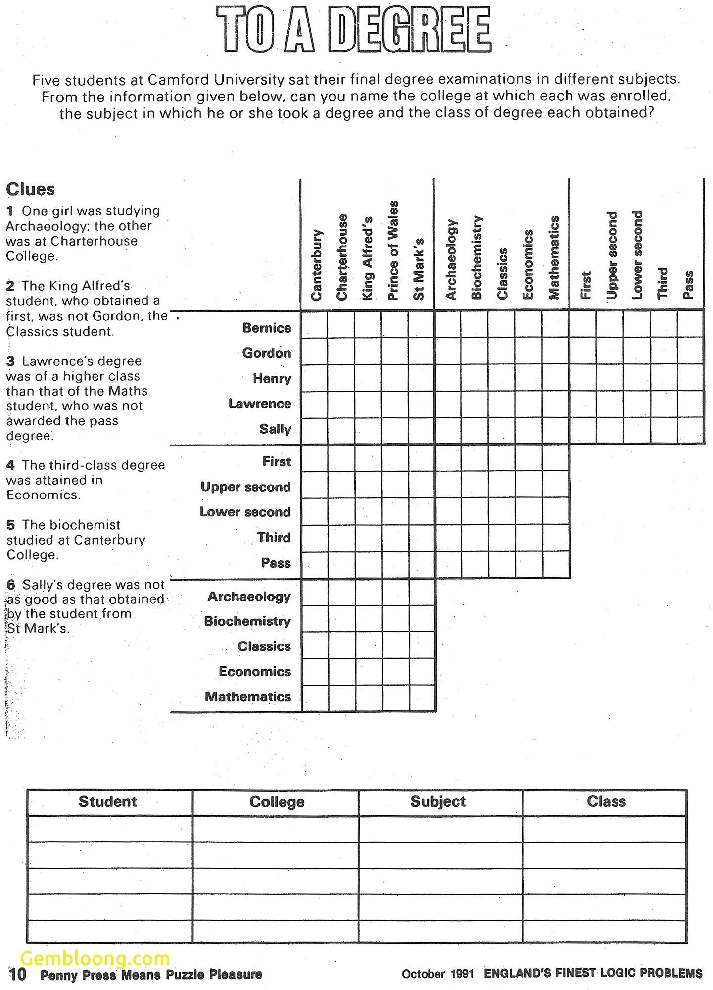 Logic Puzzles Printable Free Adults