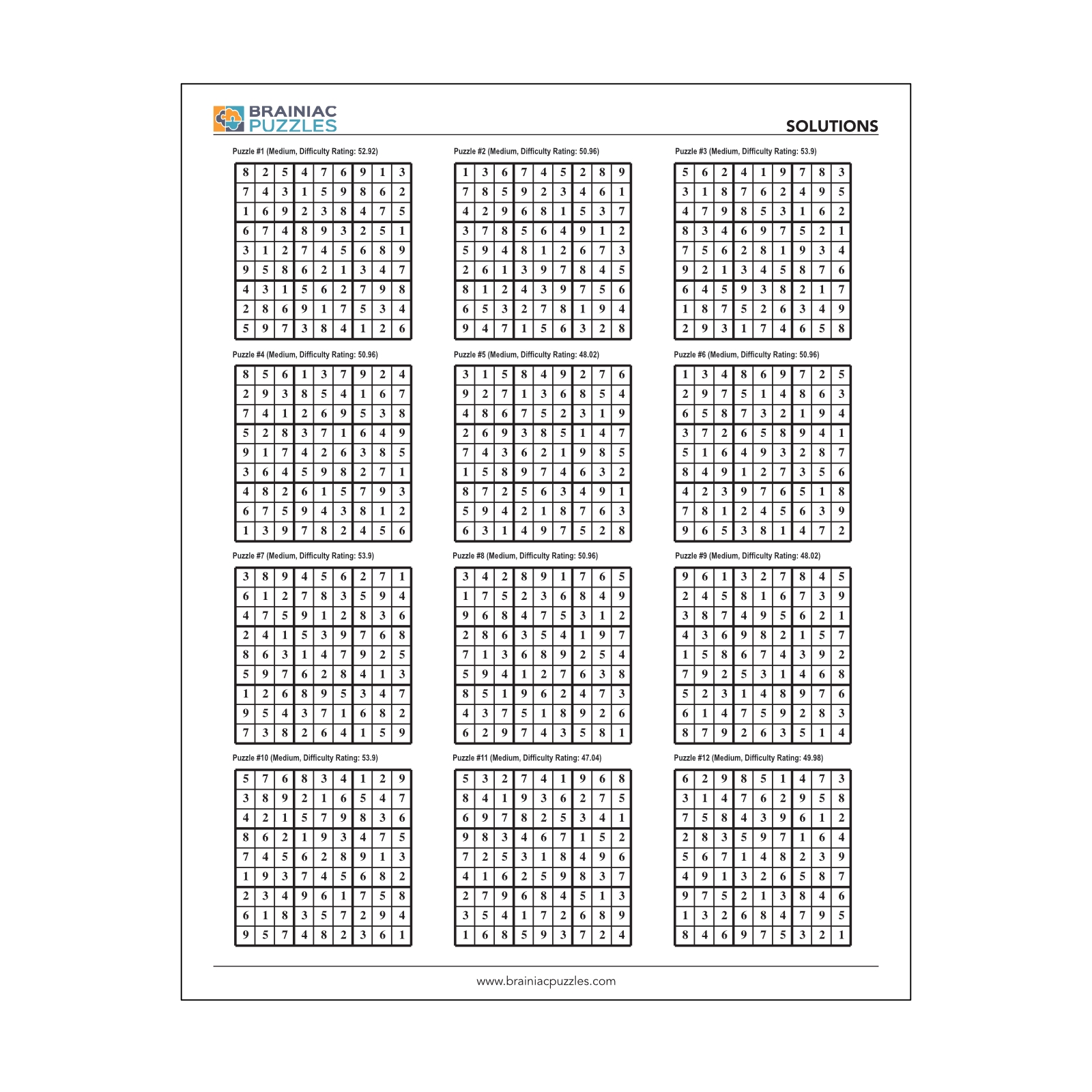 Printable Medium Sudoku Pack 432 Puzzles For Adults Volume 1 