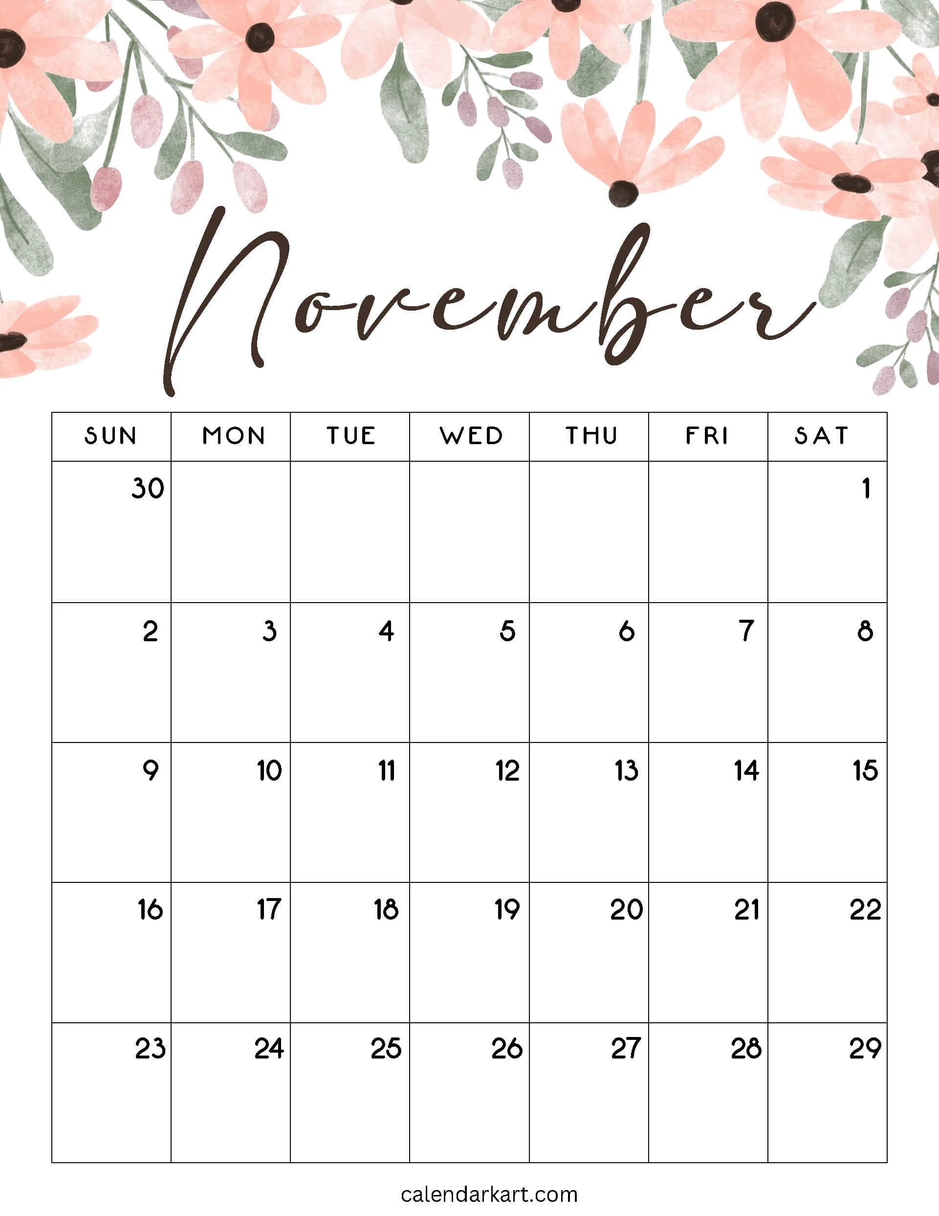 Free Printable November Calendar