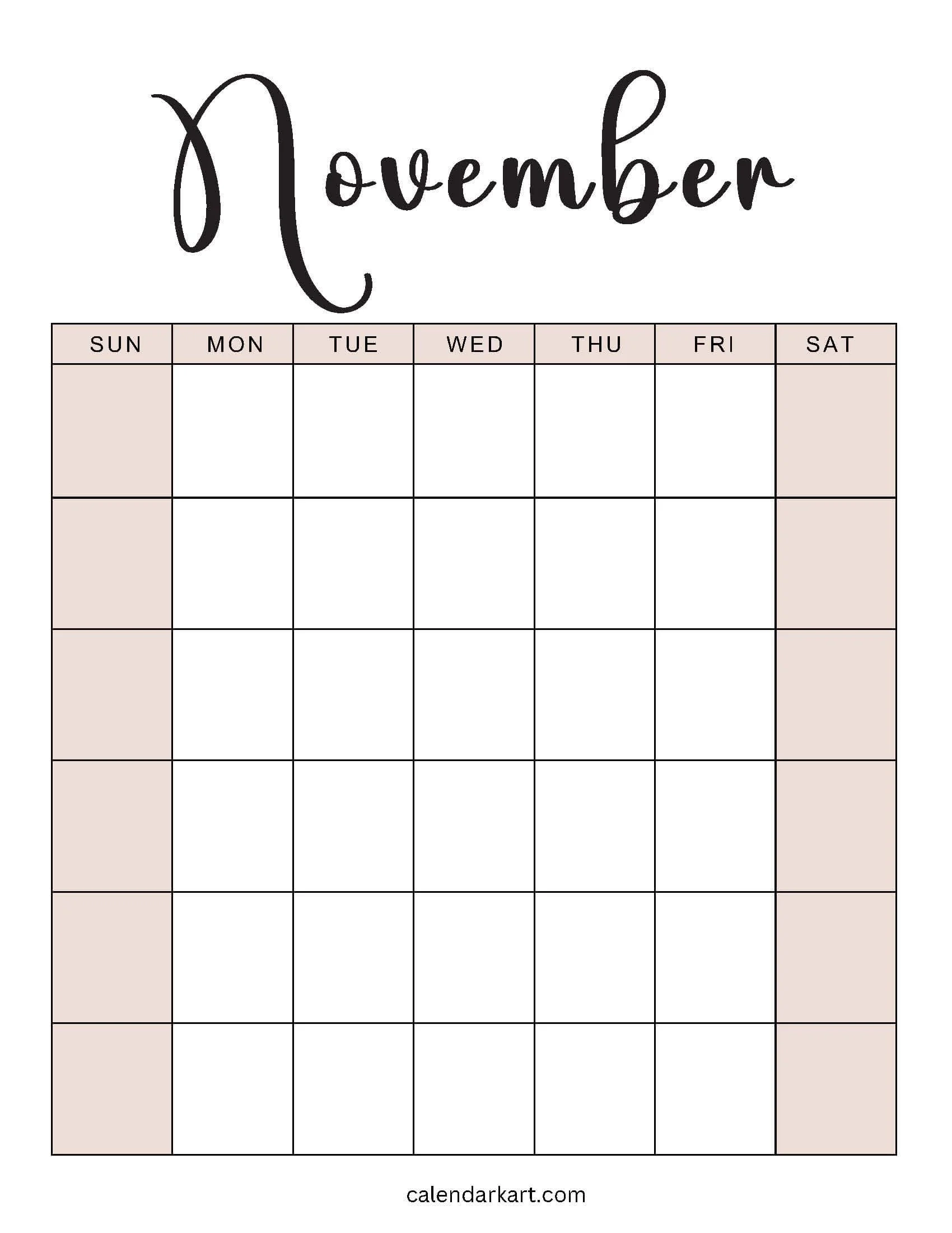 Printable Excel November Calendar