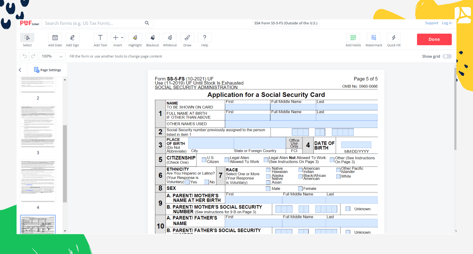 Blank Ss 5 Printable Form