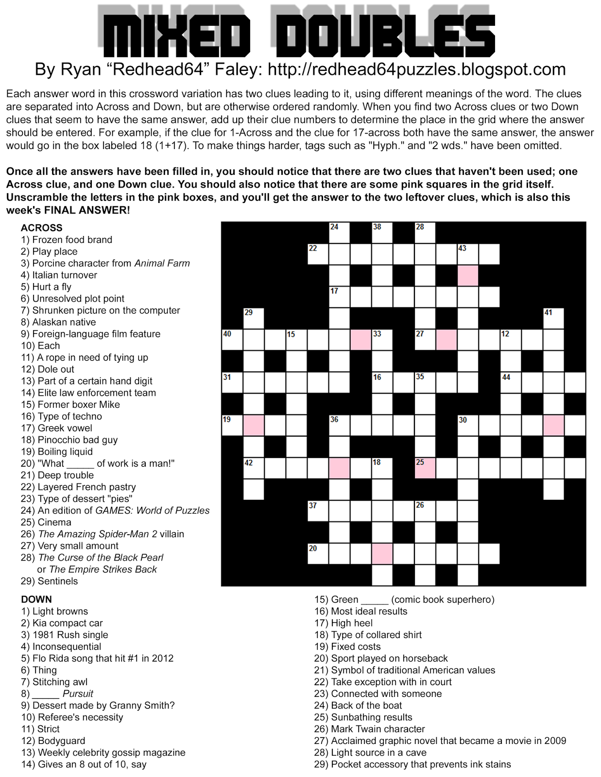 Redhead64 s Obscure Puzzle Blog PUZZLE 27 Mixed Doubles