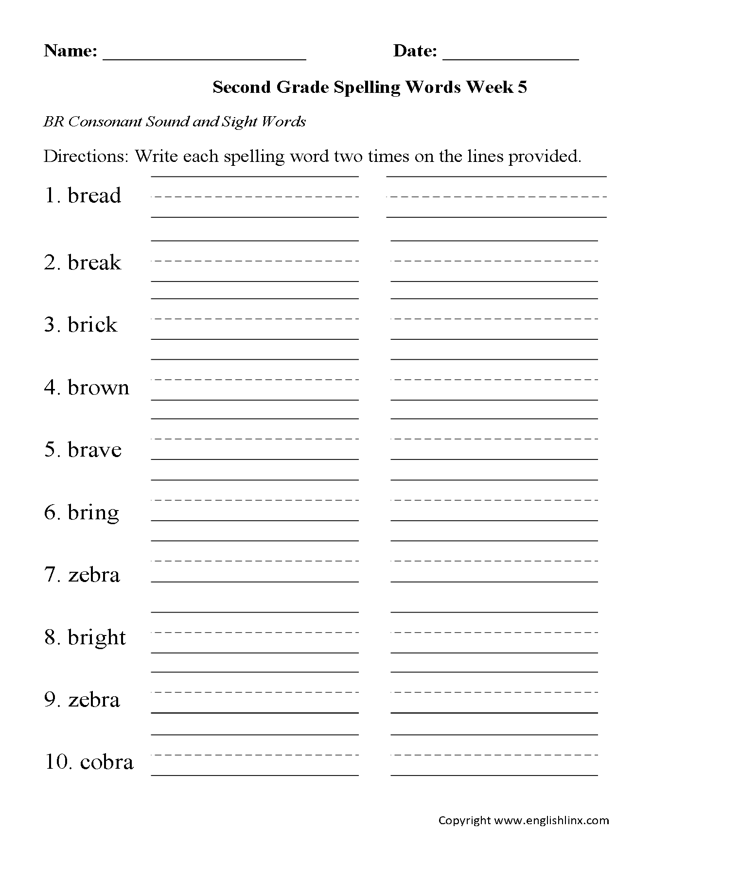 Second Grade Spelling Worksheets Free Word Lists amp Printable 