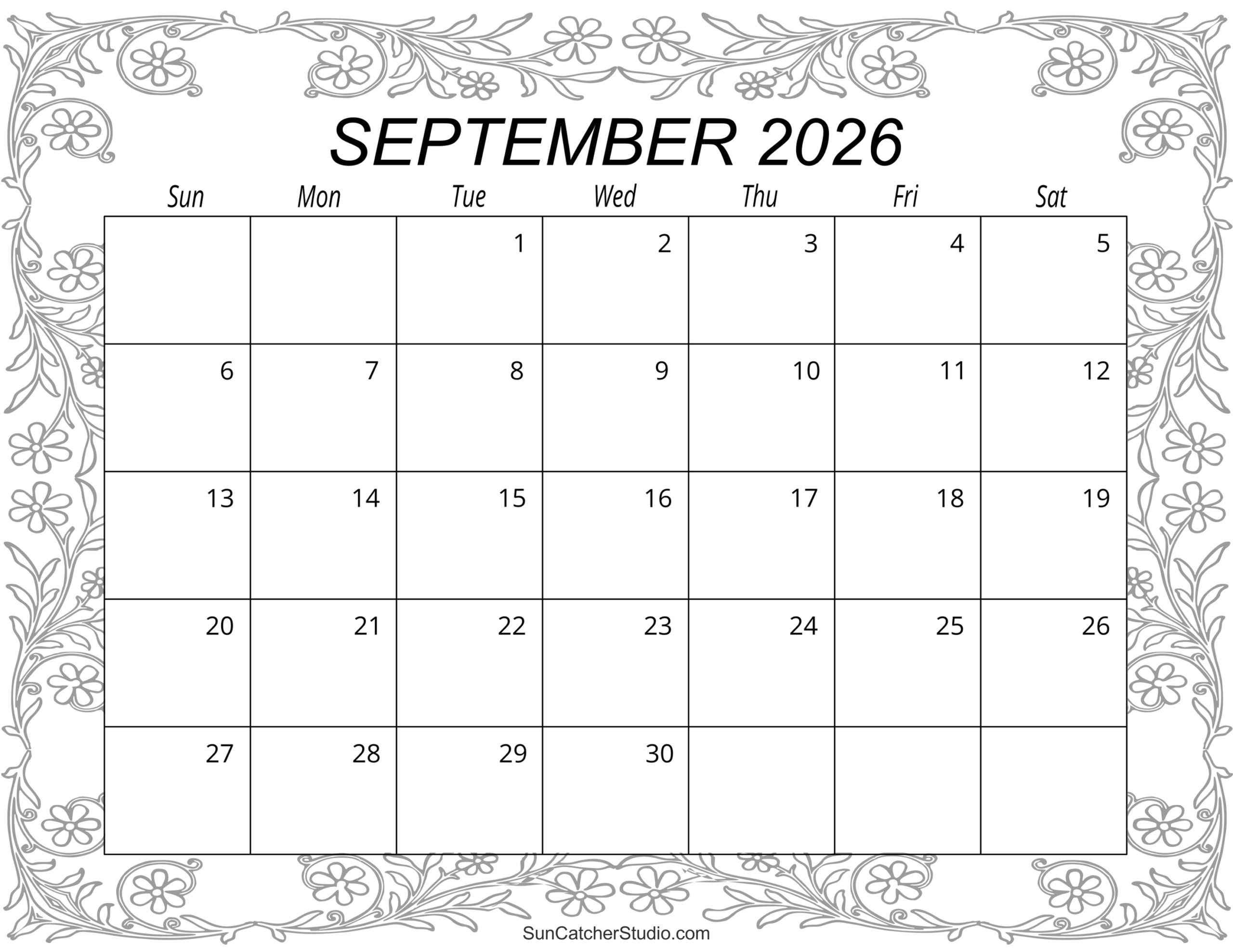 Blank Printable Calendar September 2026