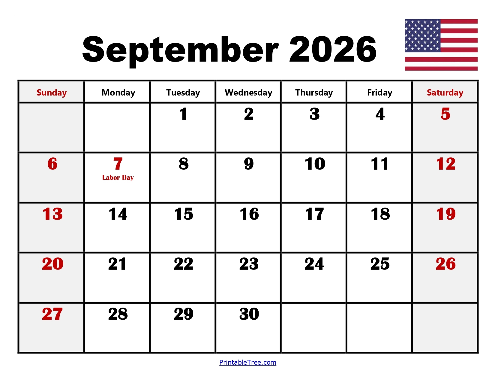 Blank Calendar September 2026 Printable