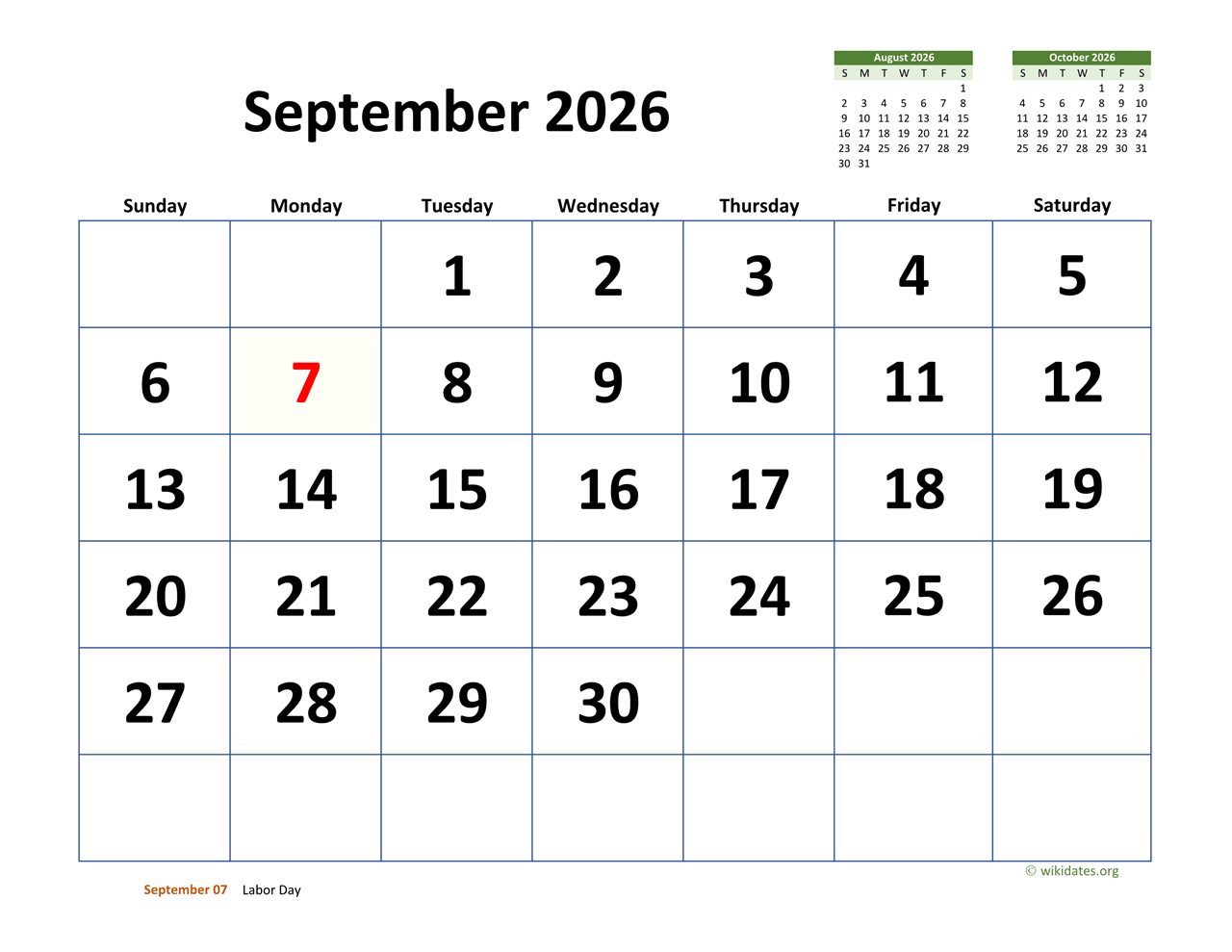 Calendar For September 2026