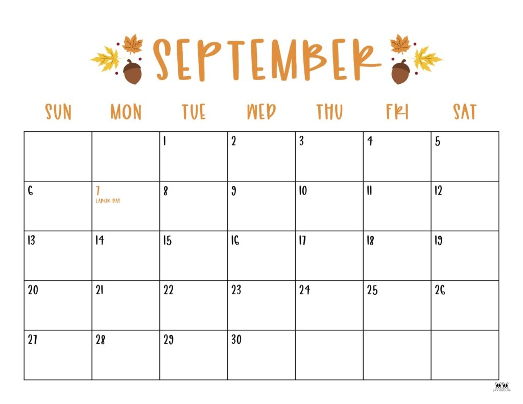 Blank September 2026 Calendar Fall