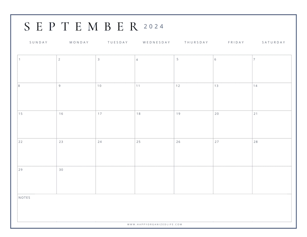 Printable Blank September Calendar