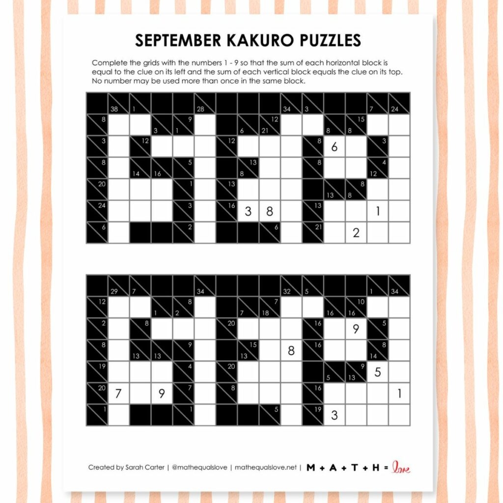 Printable Kakuro Puzzles Free
