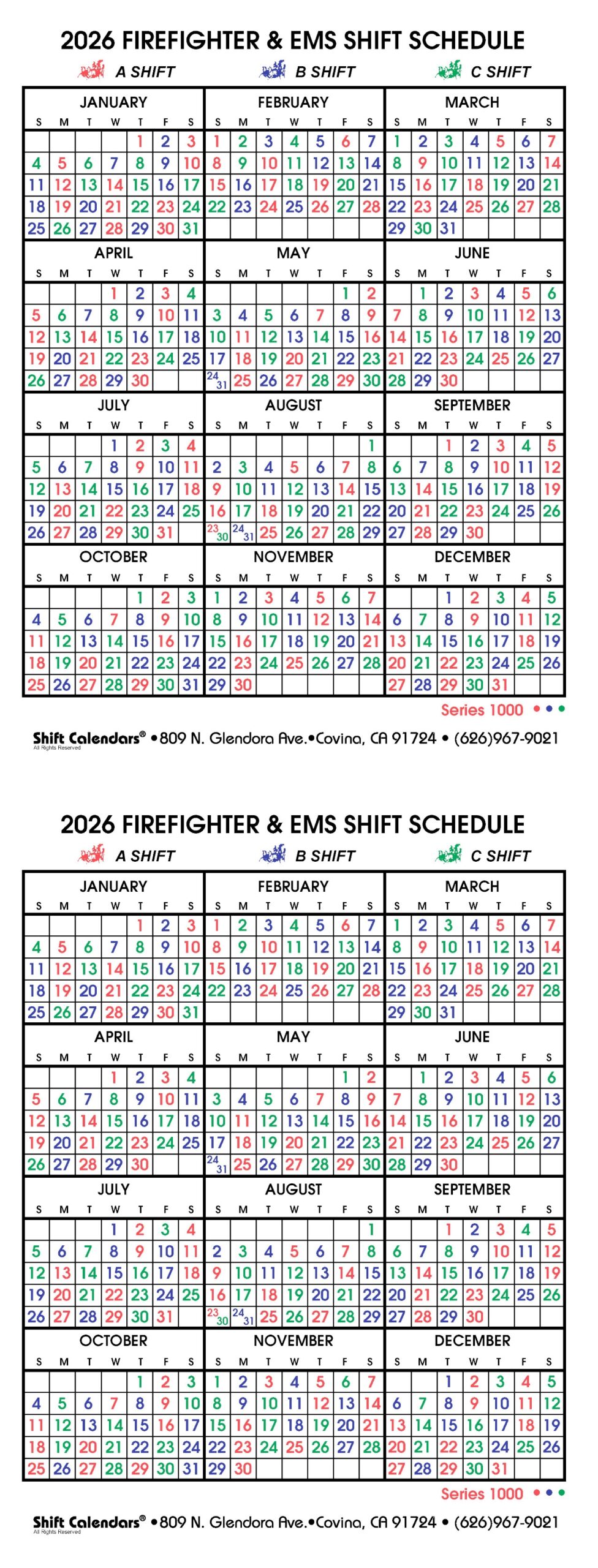 2026 Firefighter Shift Calendar 24 48 Printable