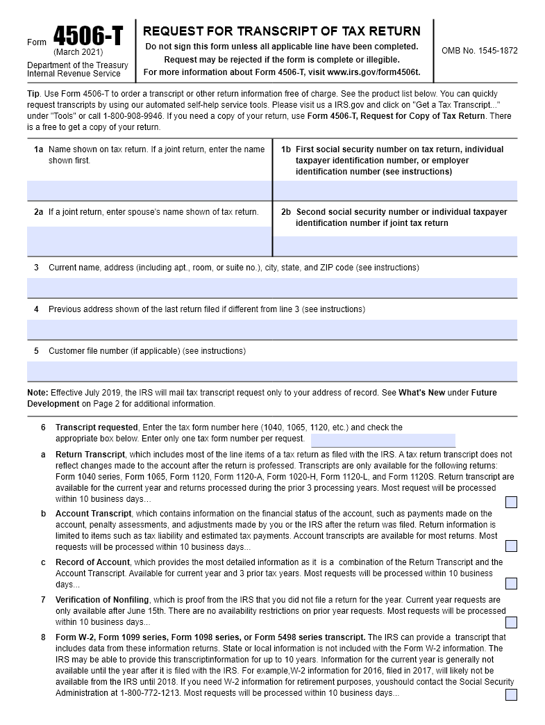 Irs Form To Order Copies Of Past Tax Returns