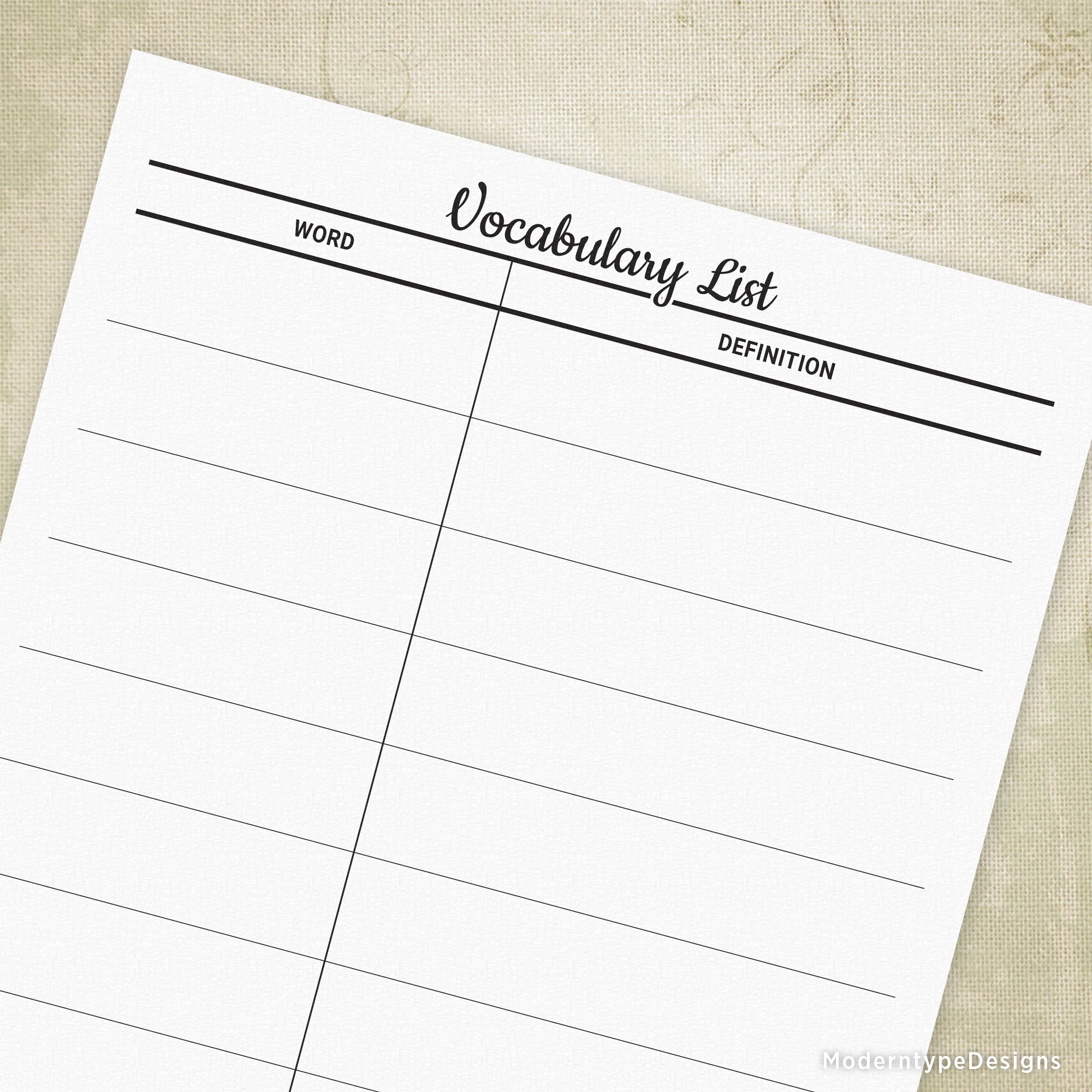 Simple Vocabulary List Printable 10 Words