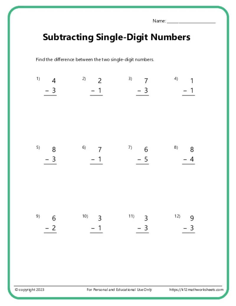 Subtraction Worksheets Printable Free