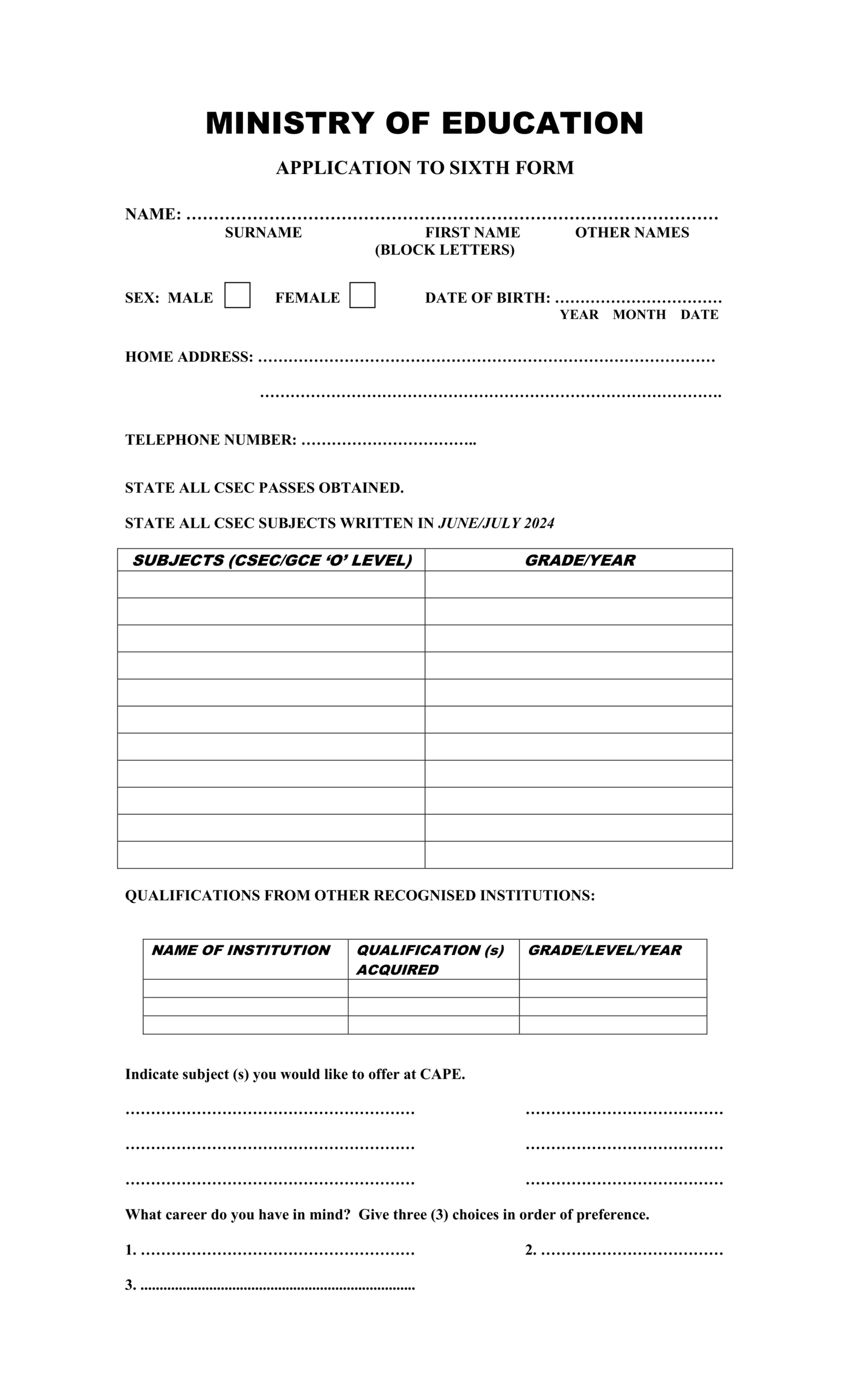 Sixth Form Application 2025