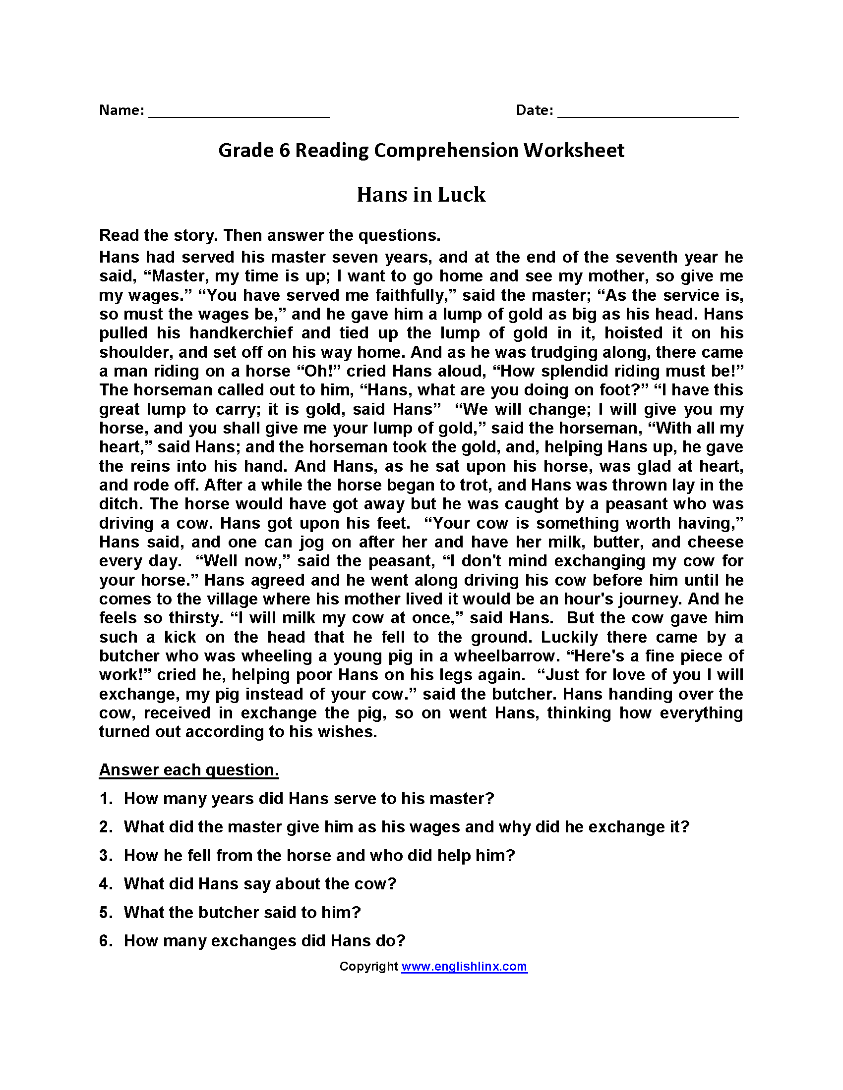 Sixth Grade Reading Worksheets Vocabulary amp Fluency Practice PDF 