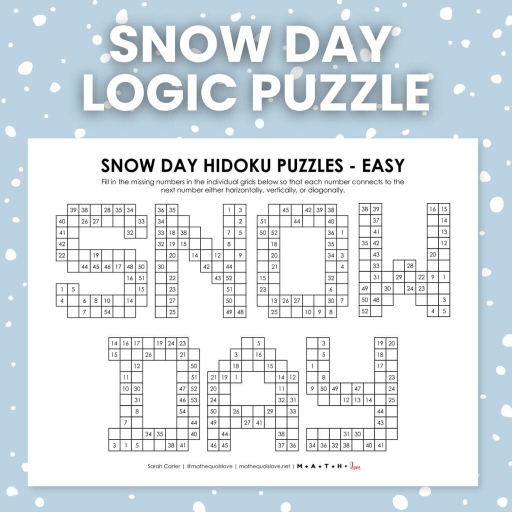 Snow Day Hidoku Logic Puzzles Math Love