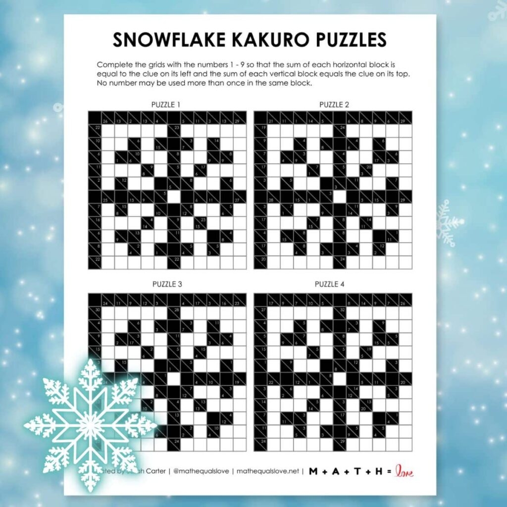 Snowflake Kakuro Puzzles Math Love