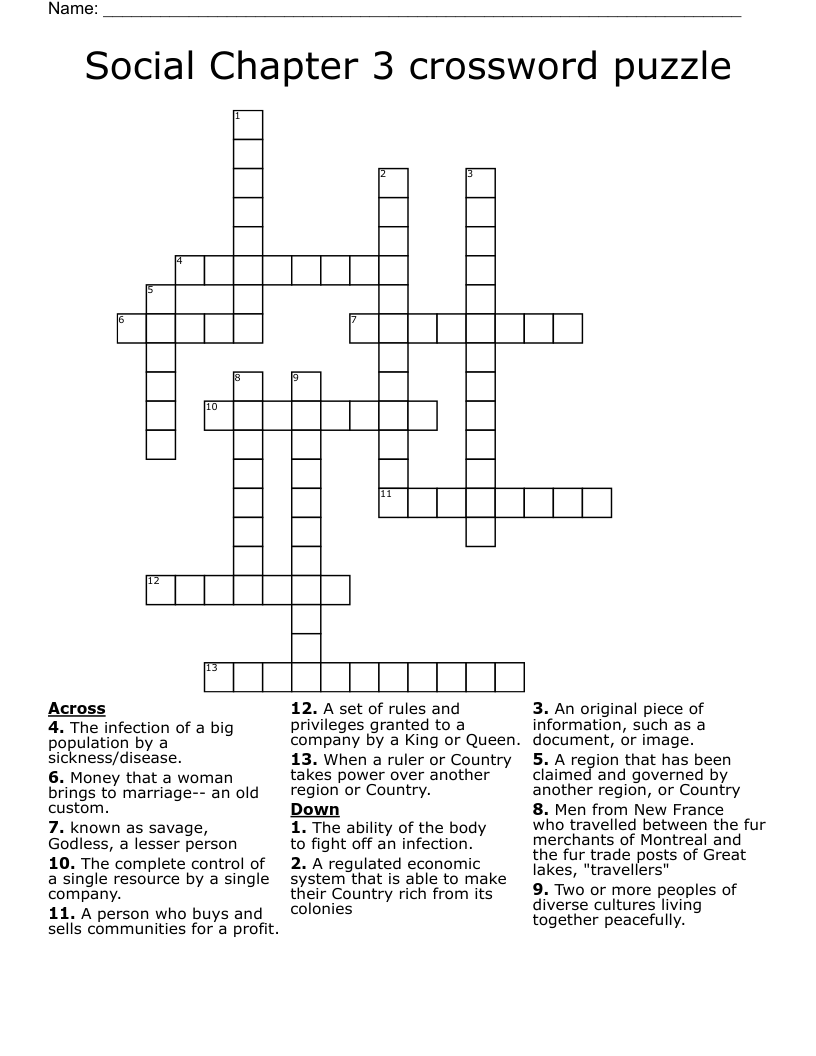 Social Chapter 3 Crossword Puzzle WordMint