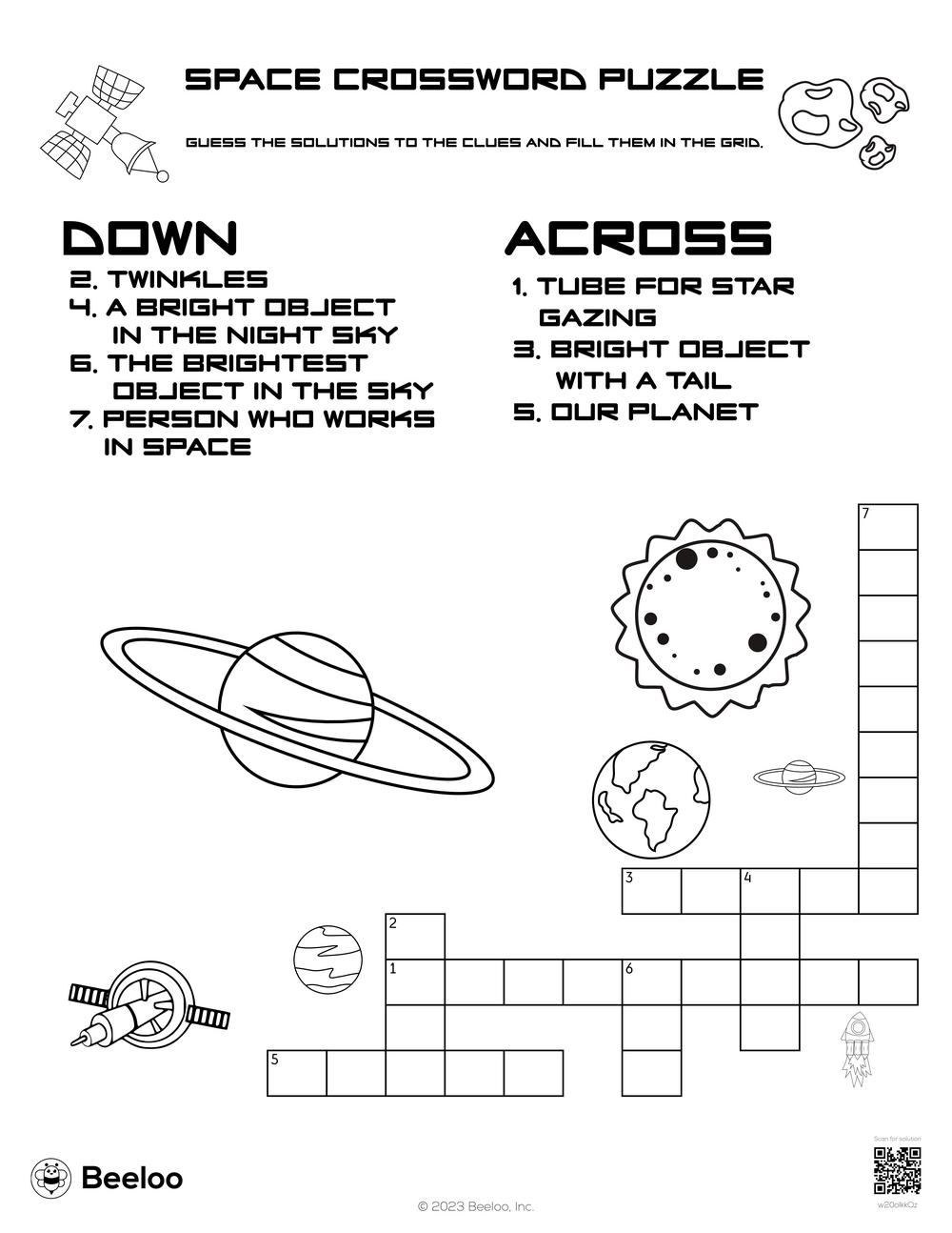 Space Crossword Puzzle Beeloo Printable Crafts And Activities 