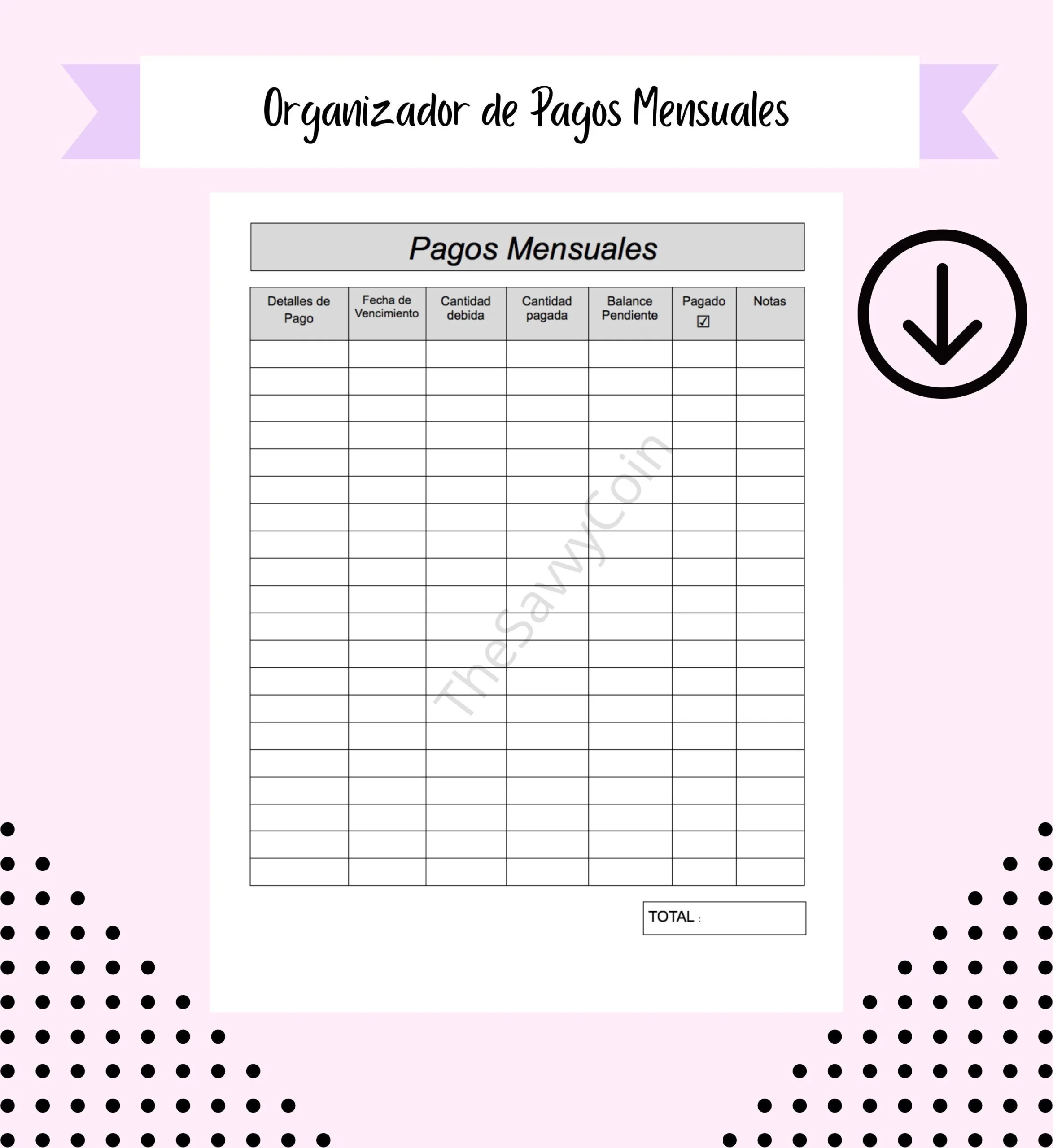 Spanish Bill Payment Tracker Spanish Monthly Payments Organizer 