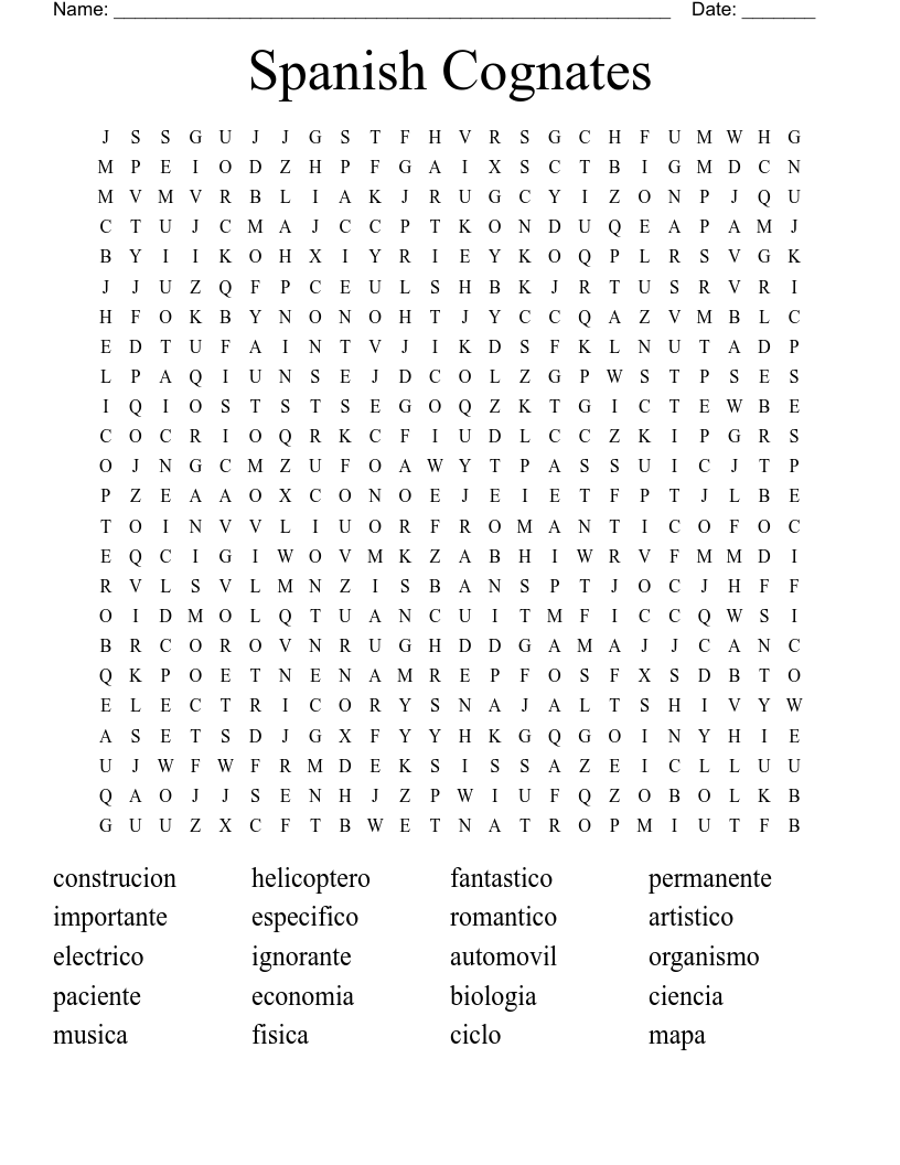 Free Printable Cognate Crossword Puzzles