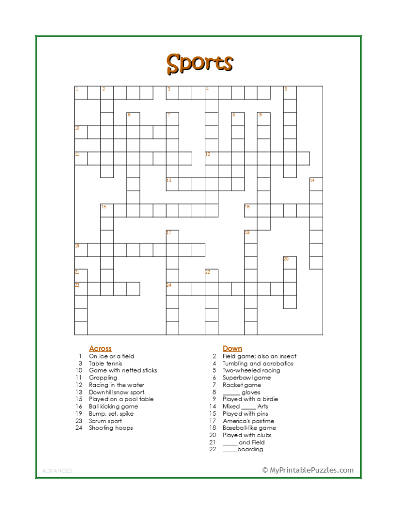 Crossword Puzzles For Middle School Printable