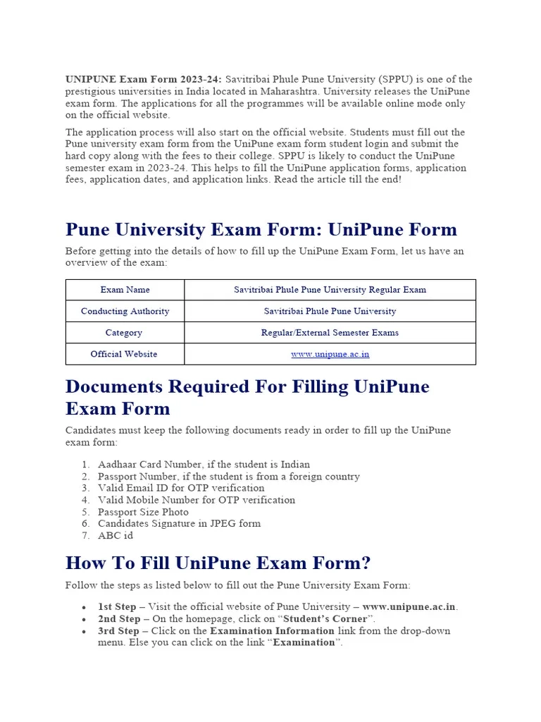 SPPU Exam Form Guide 2023 24 PDF Computing