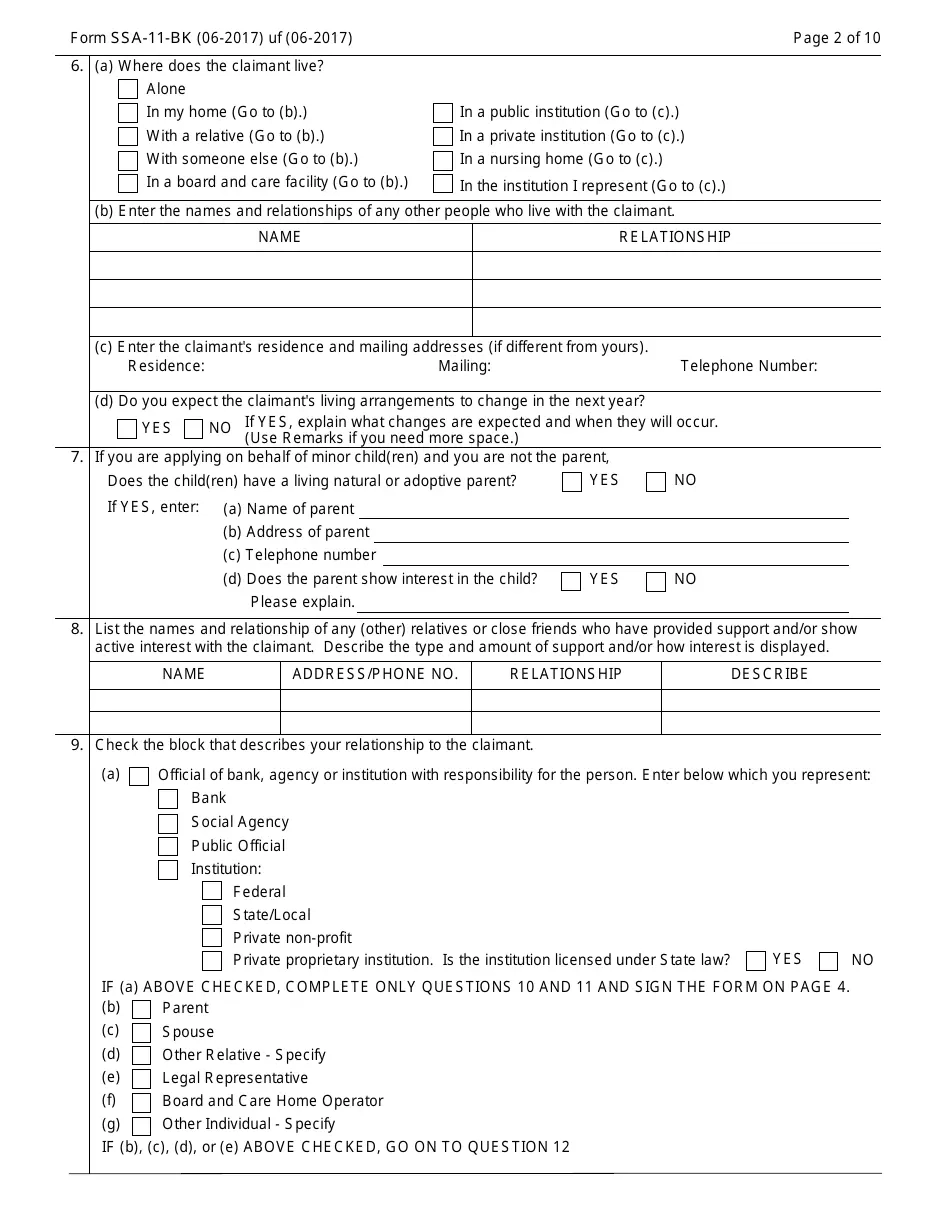 Printable Form Ssa-11-Bk