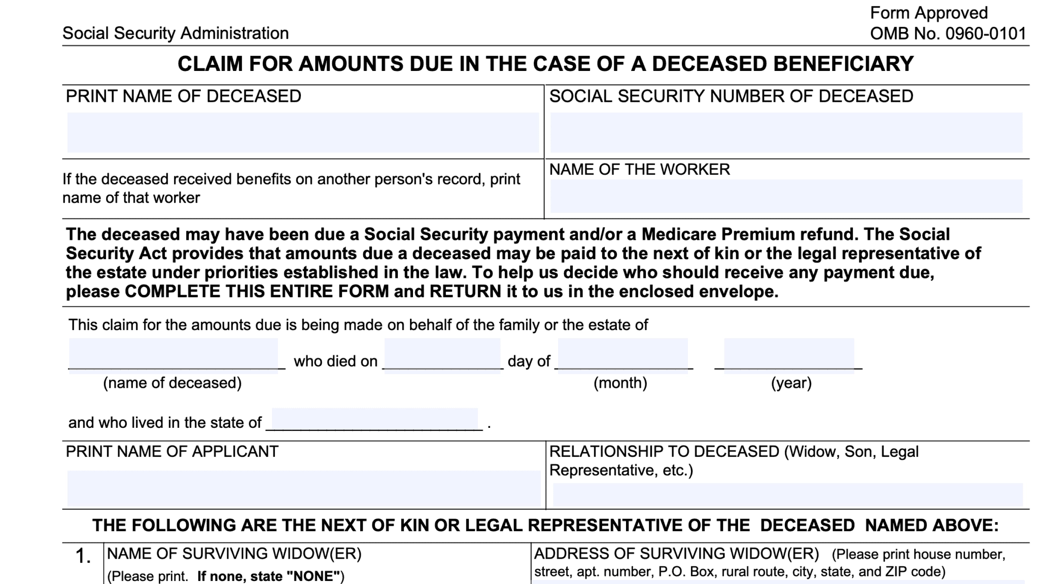 Social Security Form Ssa-44 Printable