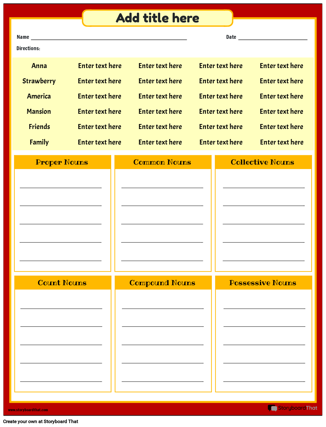 Storyboard That Free Noun Worksheet Templates