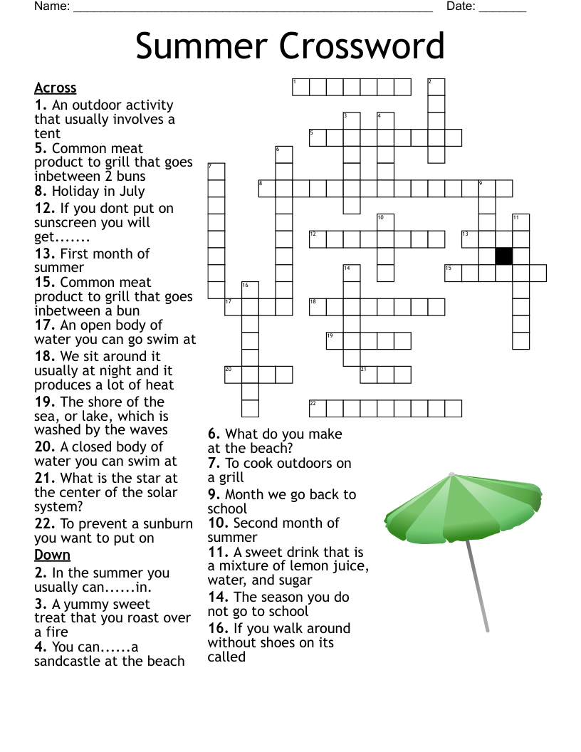 Printable Summer Crossword Puzzle Pdf