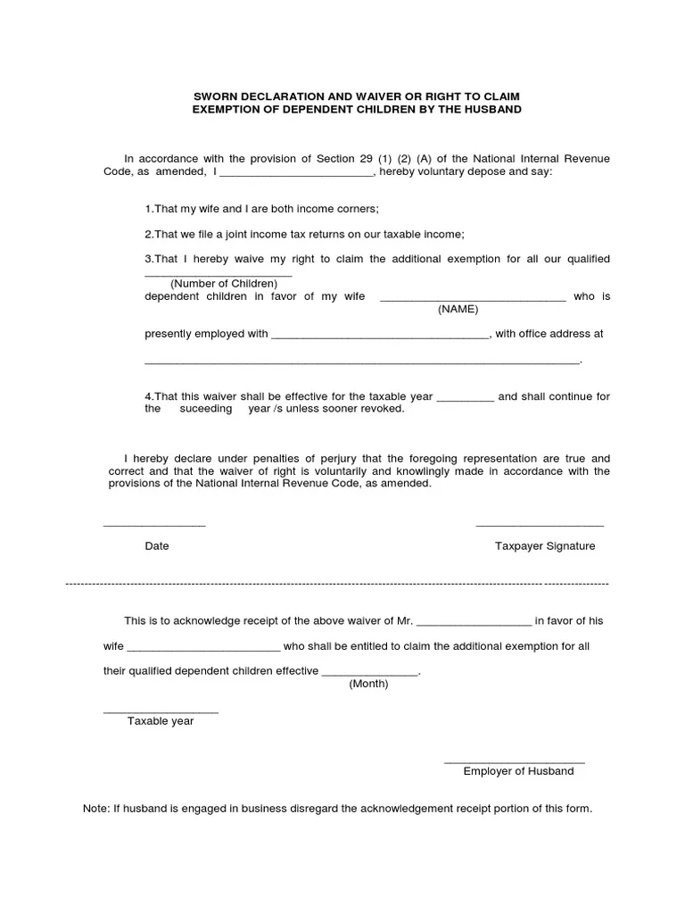 Form To Release Dependent Exemption