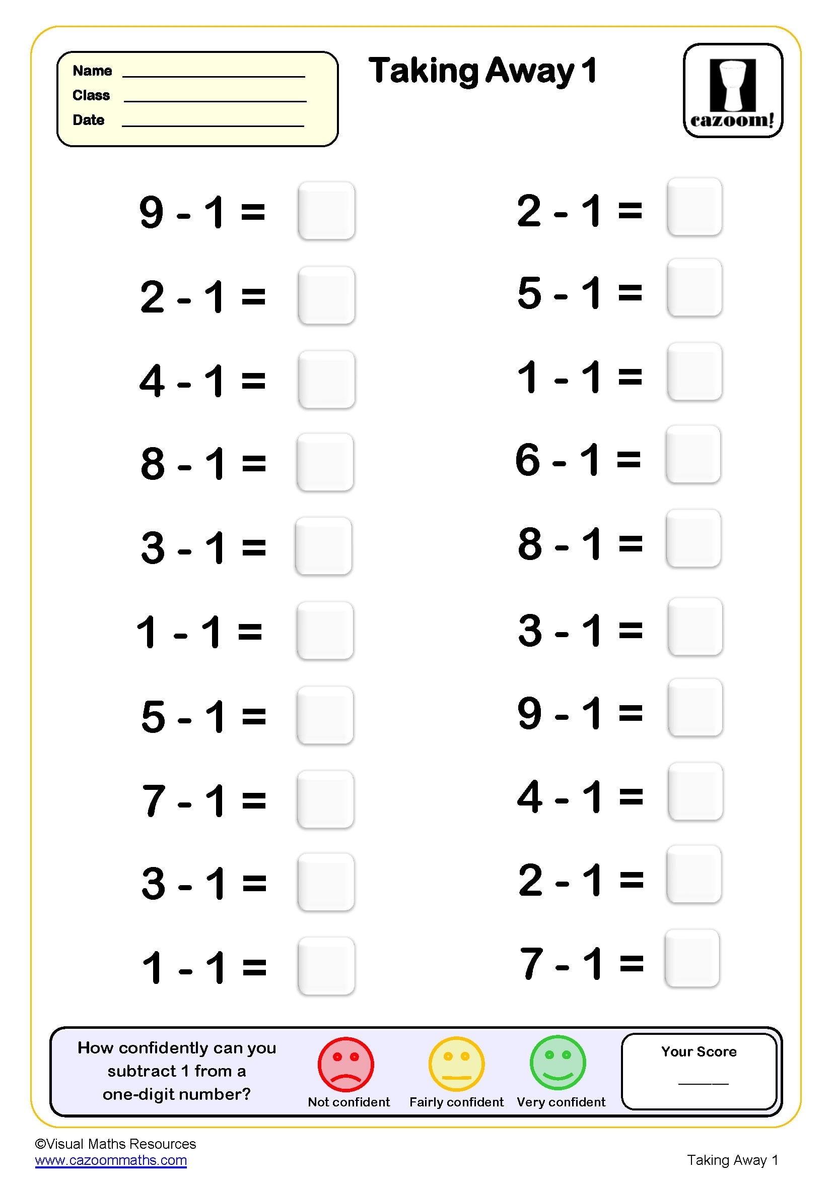 Printable Subtraction Worksheets For Grade 1
