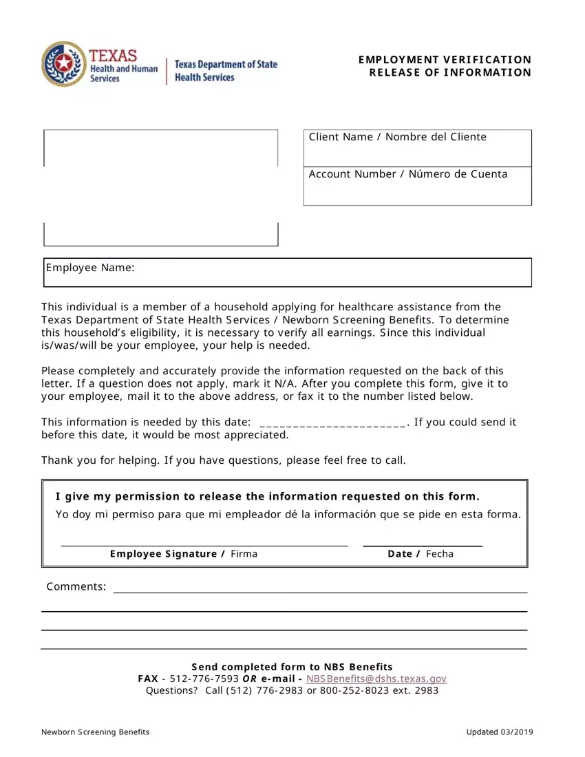 Your Texas Benefits Employment Form H1028