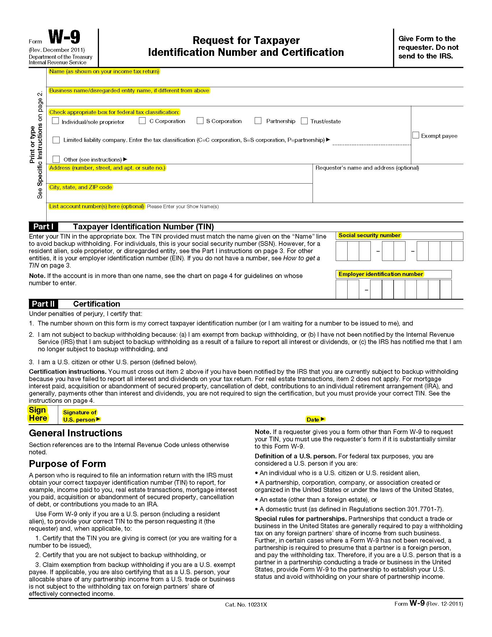 Printable W9 Form