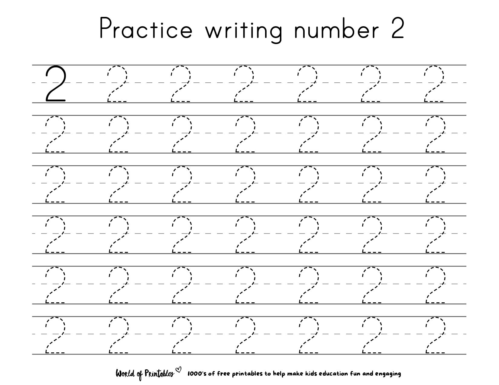 Writing Number 2 Printable Worksheets