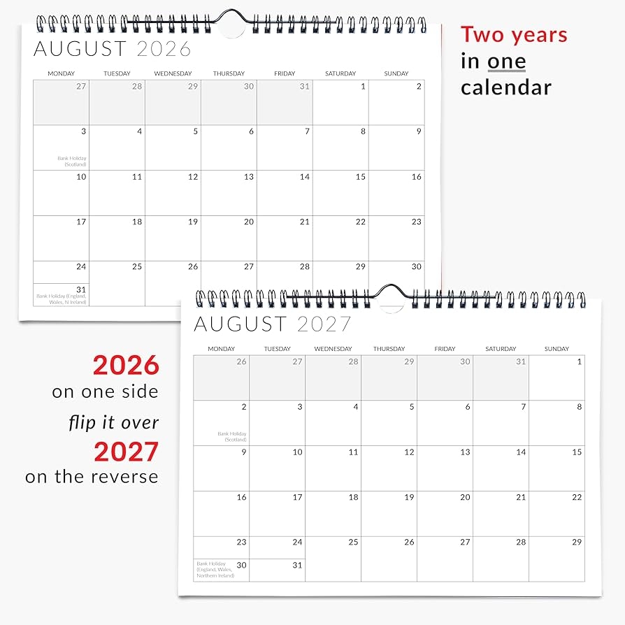 Two Year Wall Calendar 2026 27 A4 29 7 X 21cm Month To View 